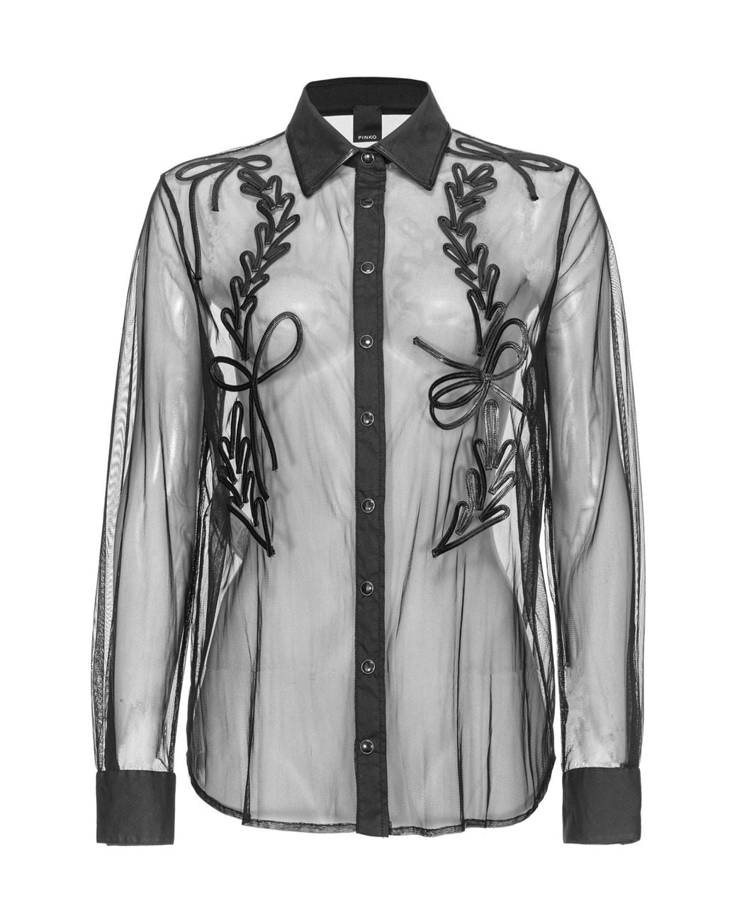 Pinko Gray Semi-Sheer Embroidered Buttoned Shirt
