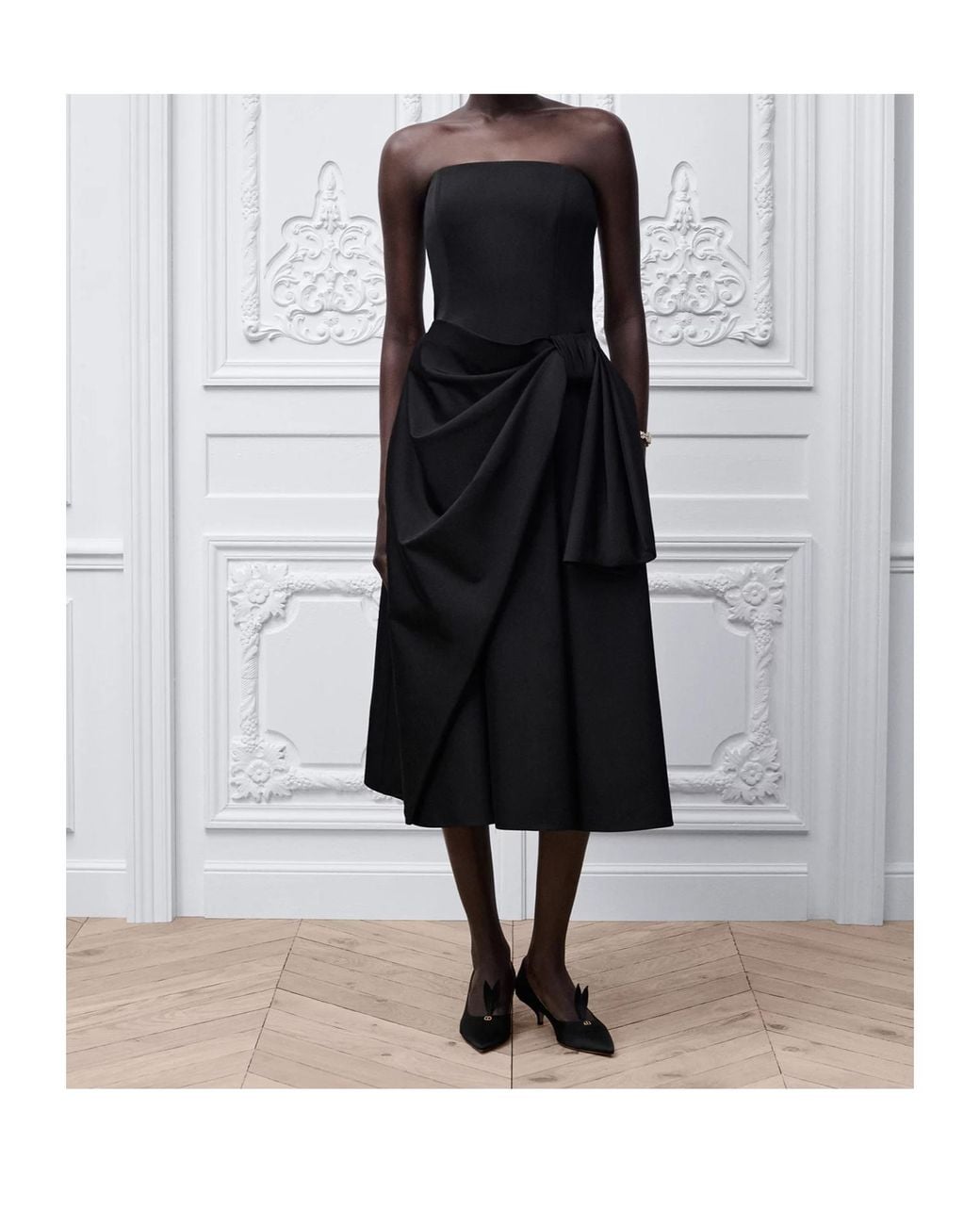 Dior Black Mid-Length Draped Bustier Dress