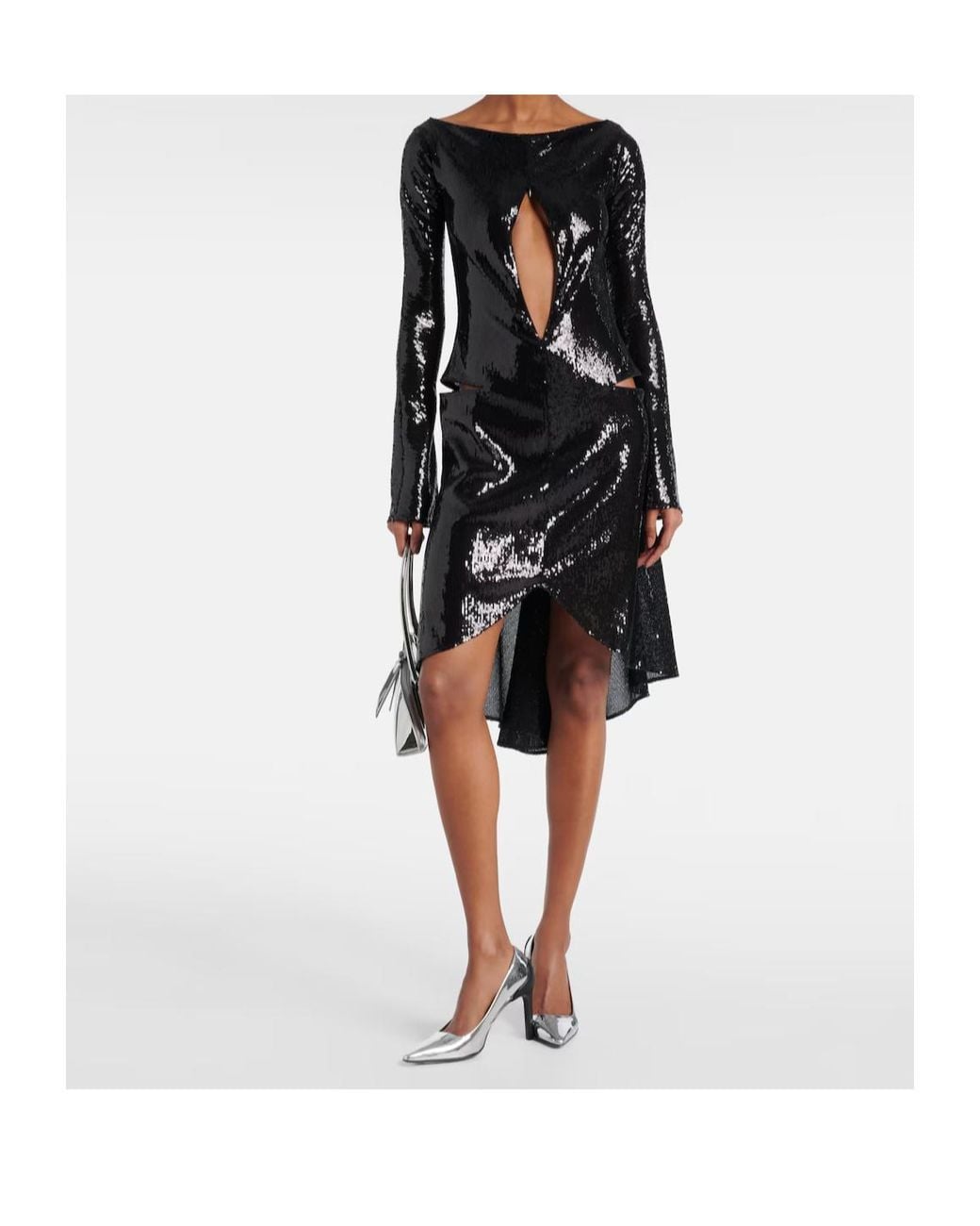 Courreges Black Ellipse Sequined Cutout Midi Dress