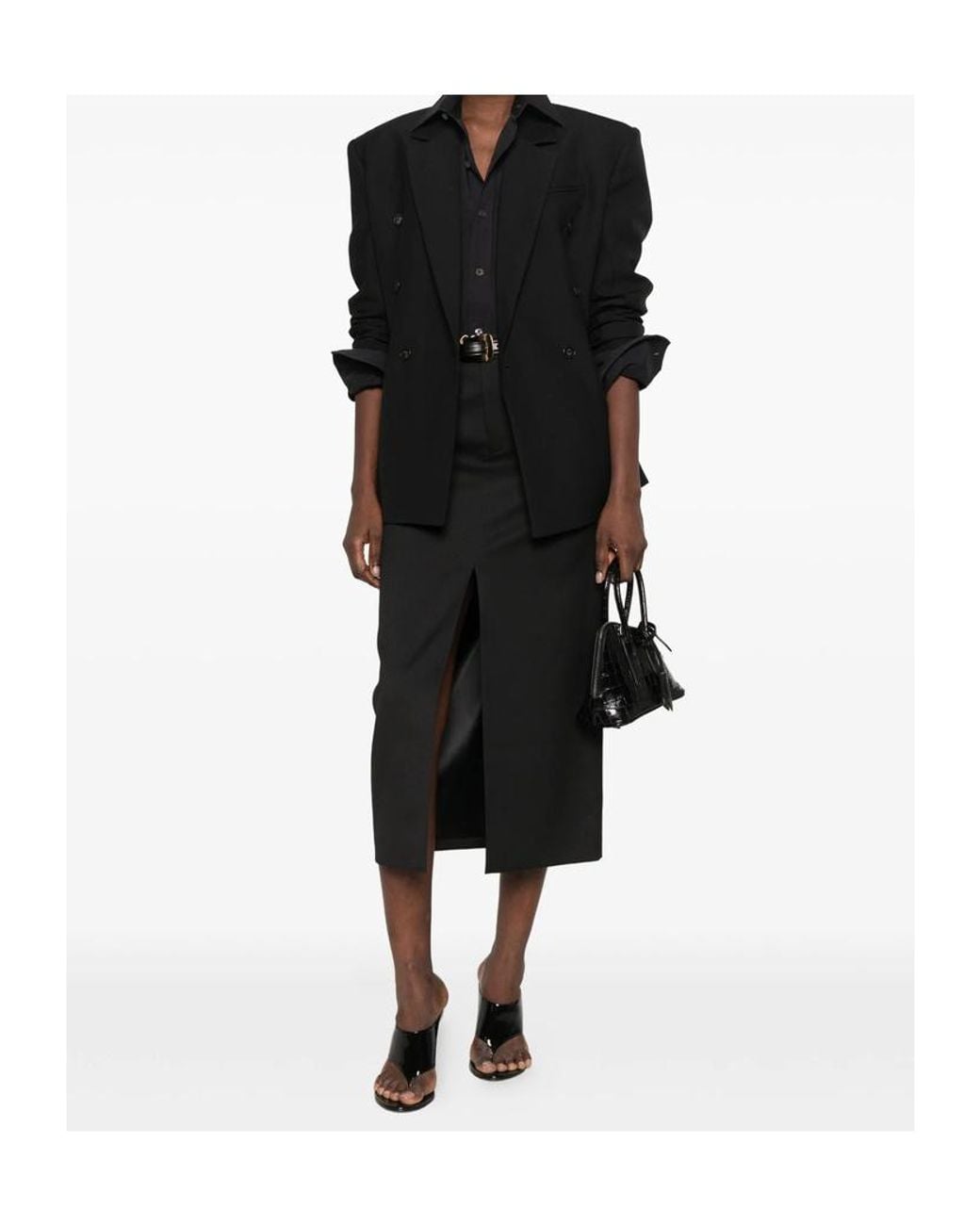 Frankie Shop Black Maybelle Front Slit Pencil Skirt