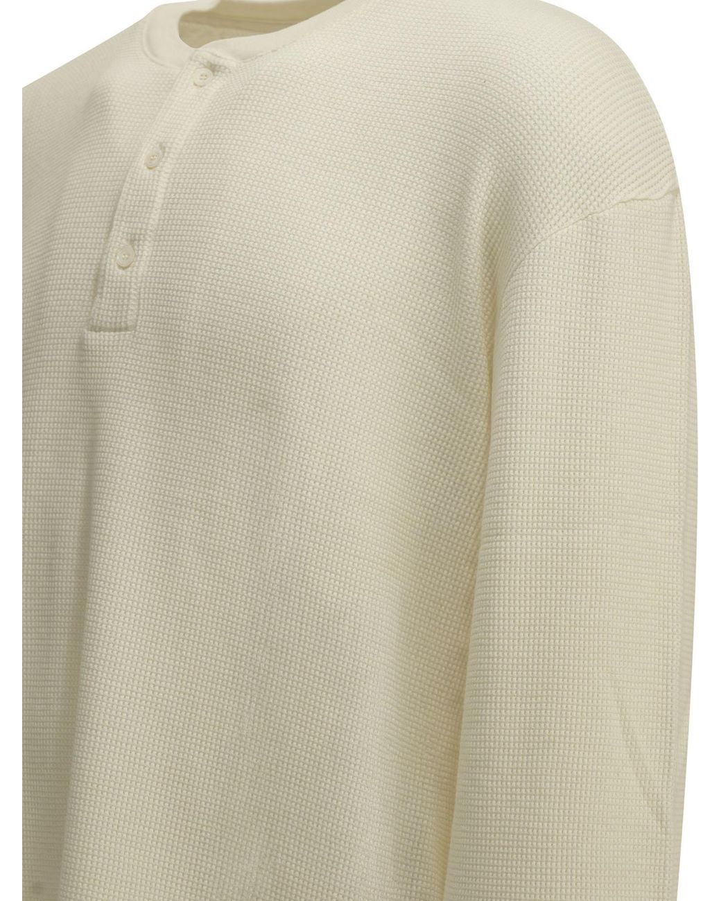A.PRESSE Natural Honeycomb Henley Long Sleeve T-Shirt for men