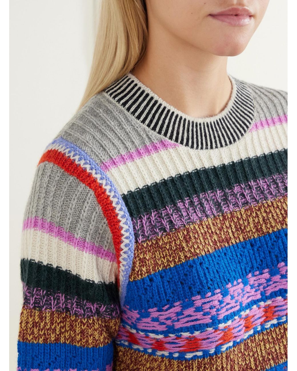 Mother Blue Crop Striped Alpaca And Wool-Blend Sweater