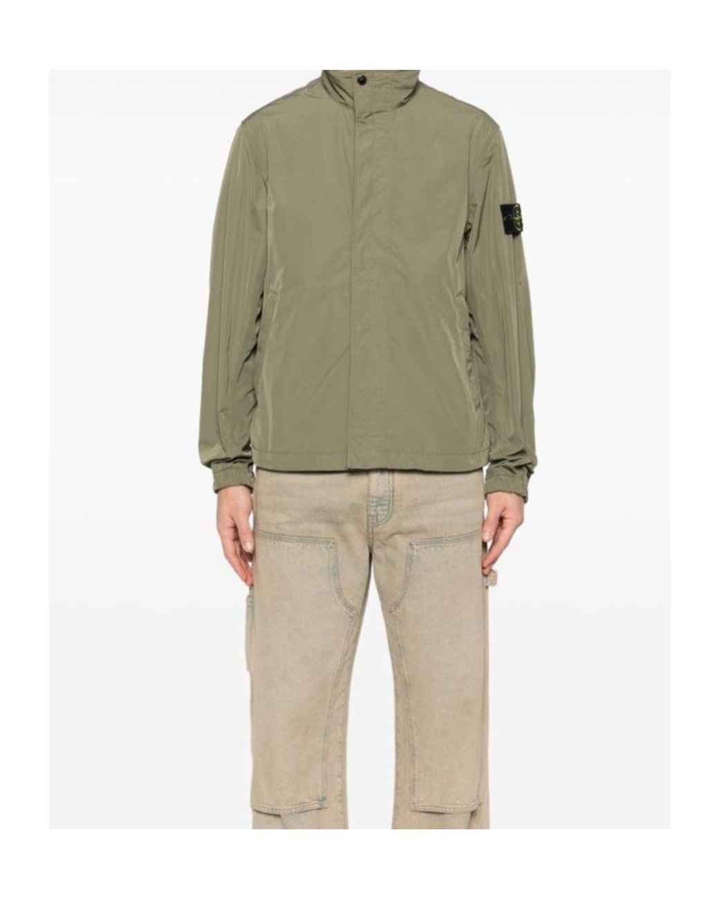 Stone Island Green Logo Patch High Neck Jacket for men