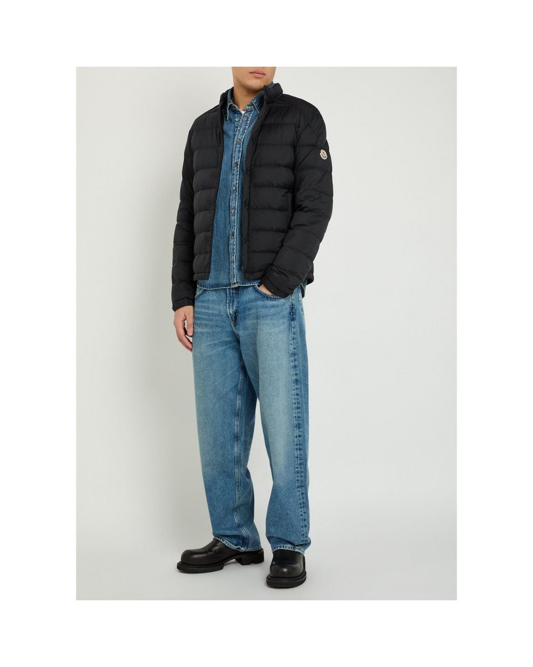 Moncler Black Horizontal Quilting Stand-Collar Down Jacket for men