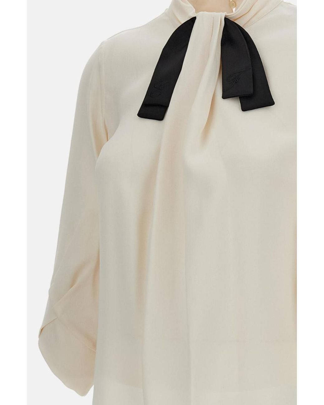 Elisabetta Franchi White Tie-Neck Blouse