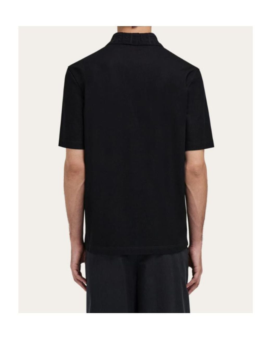 Ferragamo Black V-Neck Polo With Jacquard Pocket Detail for men