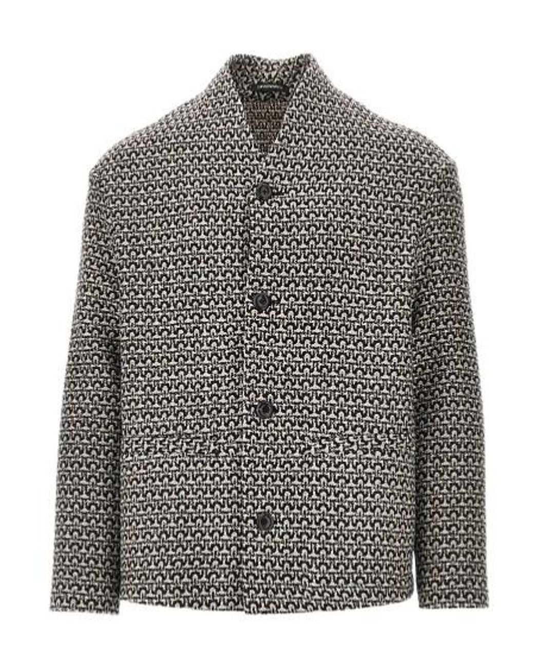 Emporio Armani Gray Virgin-Wool-Blend Textured Cardigan for men