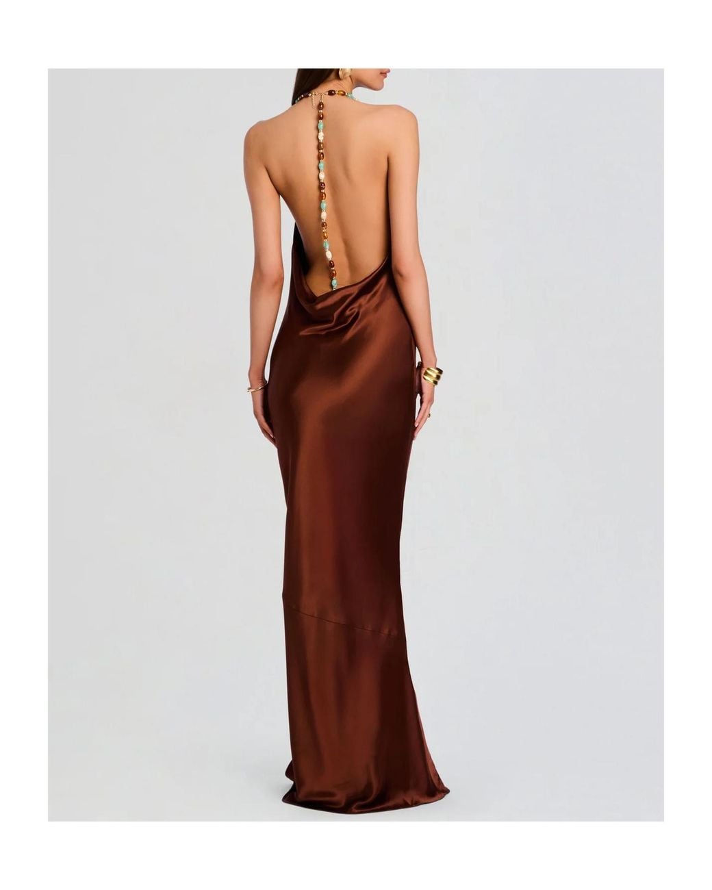 retroféte Brown Retrofete Finley Beaded Cowl-Neck Dress