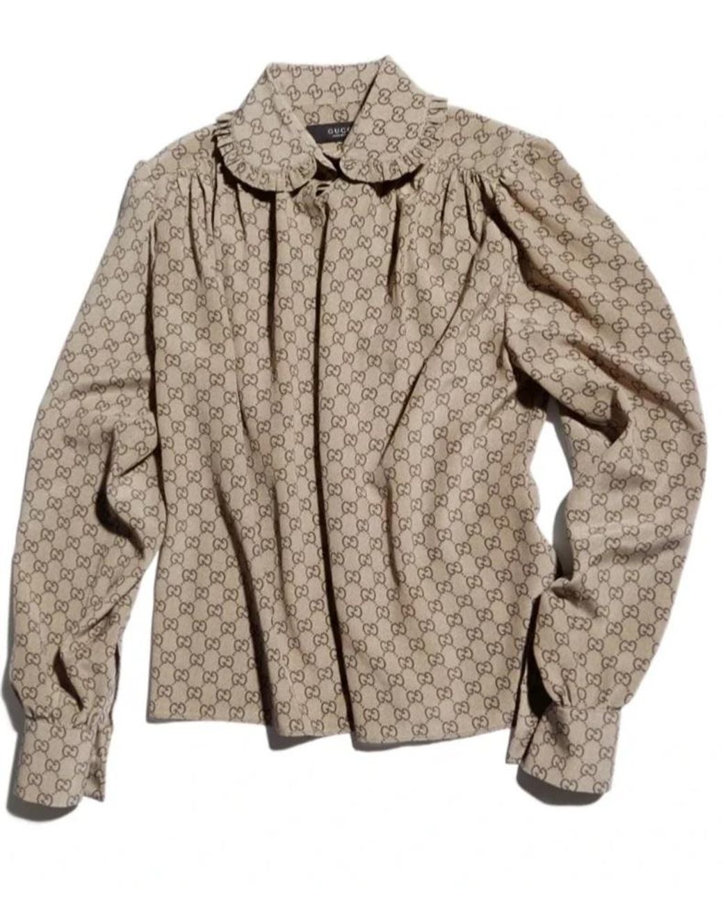 Gucci Brown Printed Crêpe De Chine Shirt