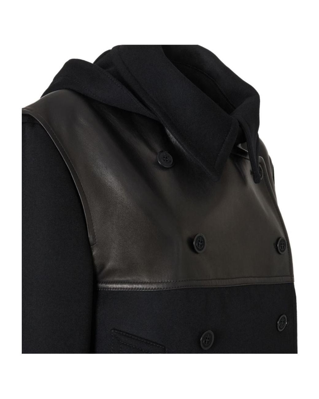 Fendi Black Wool And Leather Parka