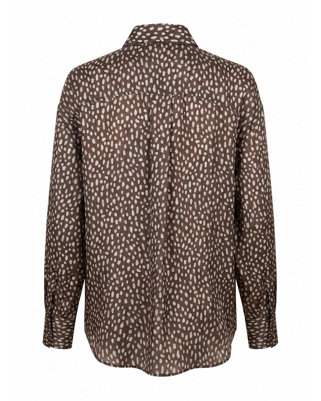 Brunello Cucinelli Brown Polka-Dot Printed Long Sleeved Shirt