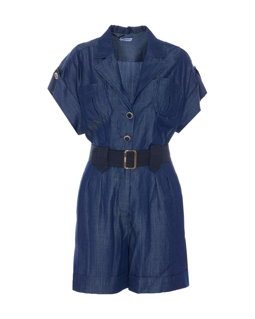 Liu Jo Blue Belted Shirt Jumpsuit