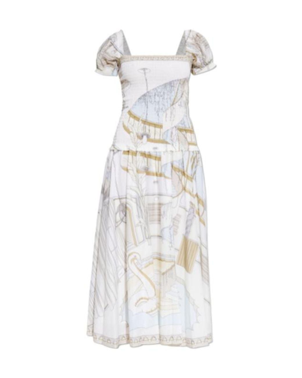 Tory Burch White Graphic-Print Midi Dress