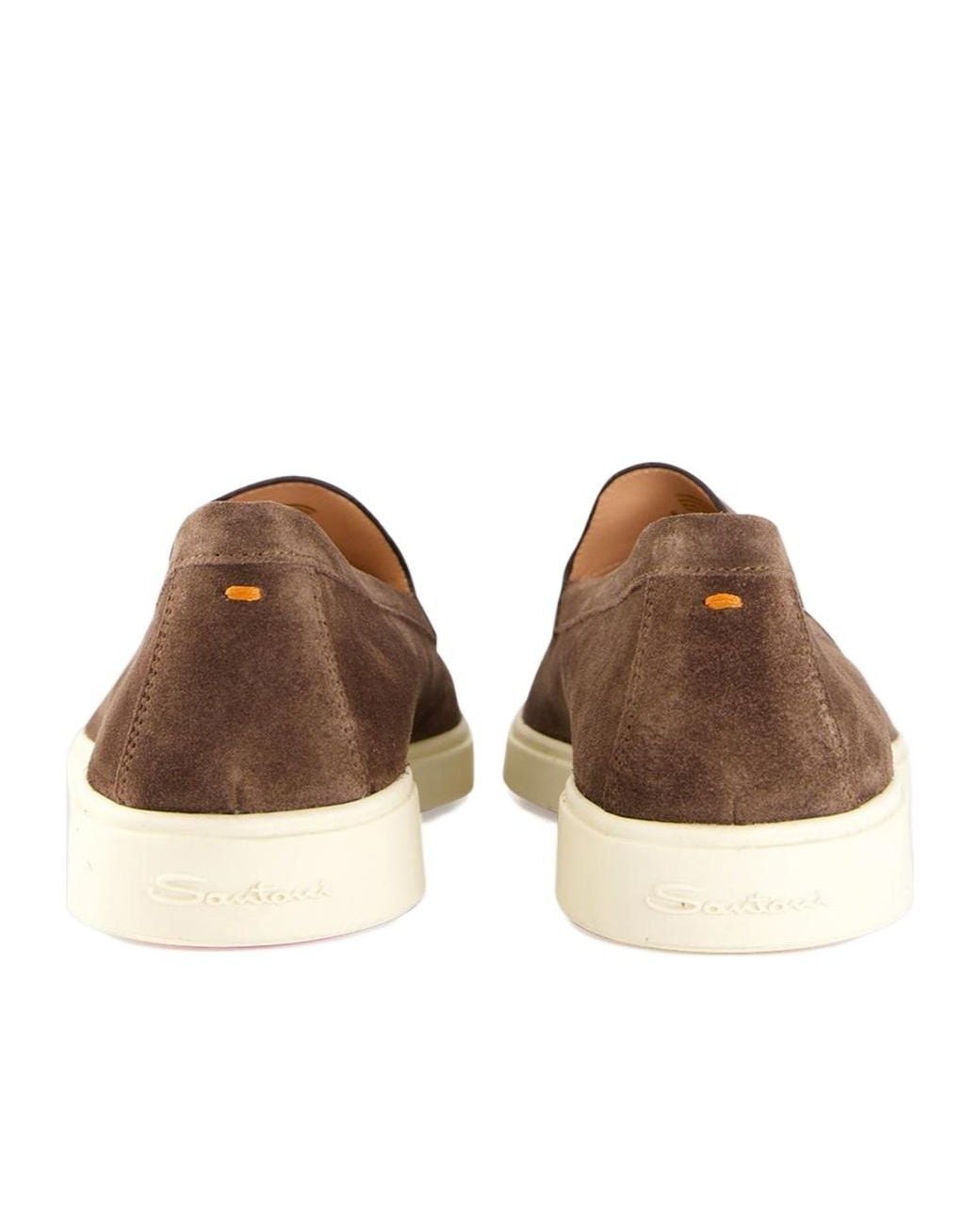 Santoni Brown Yalta Almond Toe Slip-On Loafers