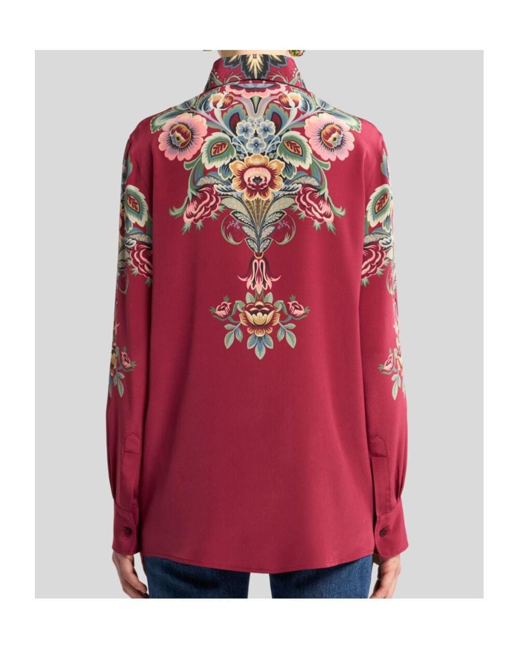 Etro Red Placed Printed Curved Hem Shirt