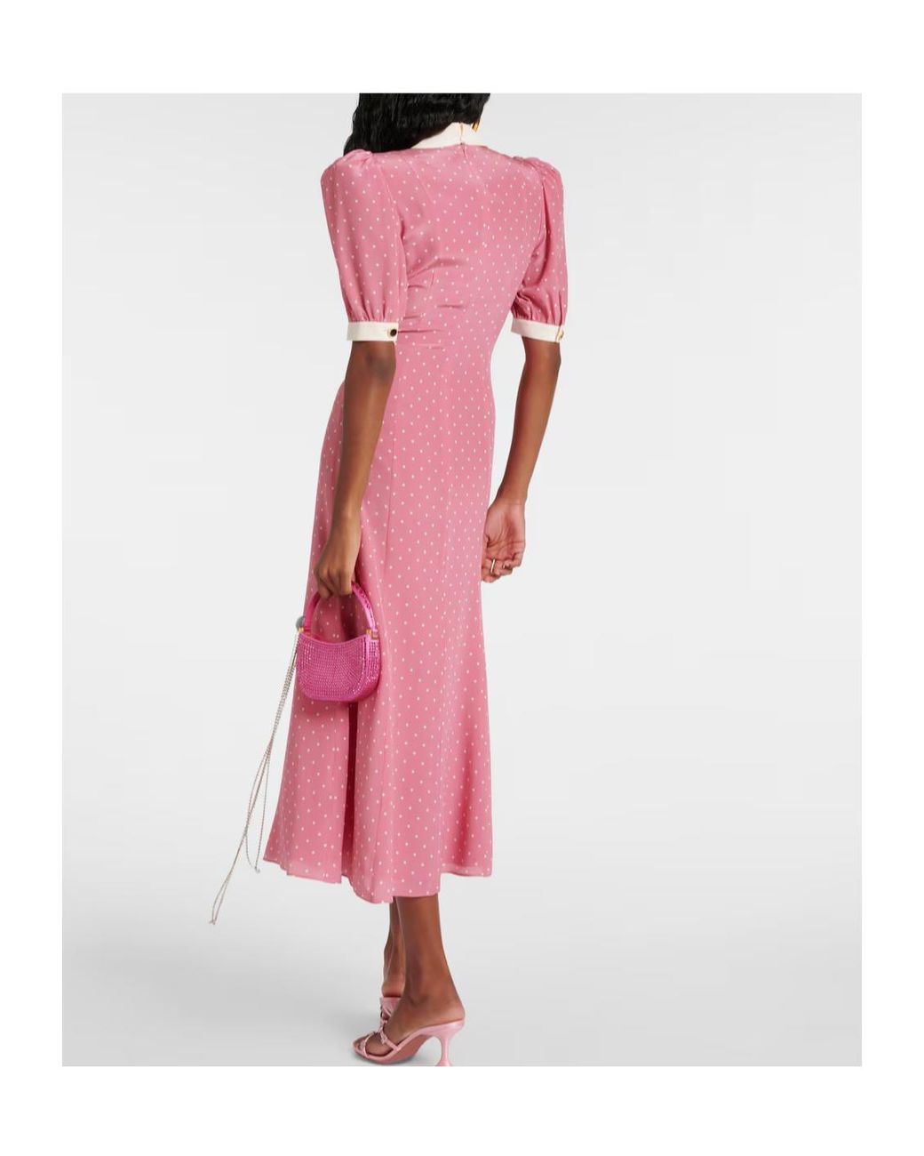 Alessandra Rich Pink Bow-Detail Polka-Dot Silk Maxi Dress