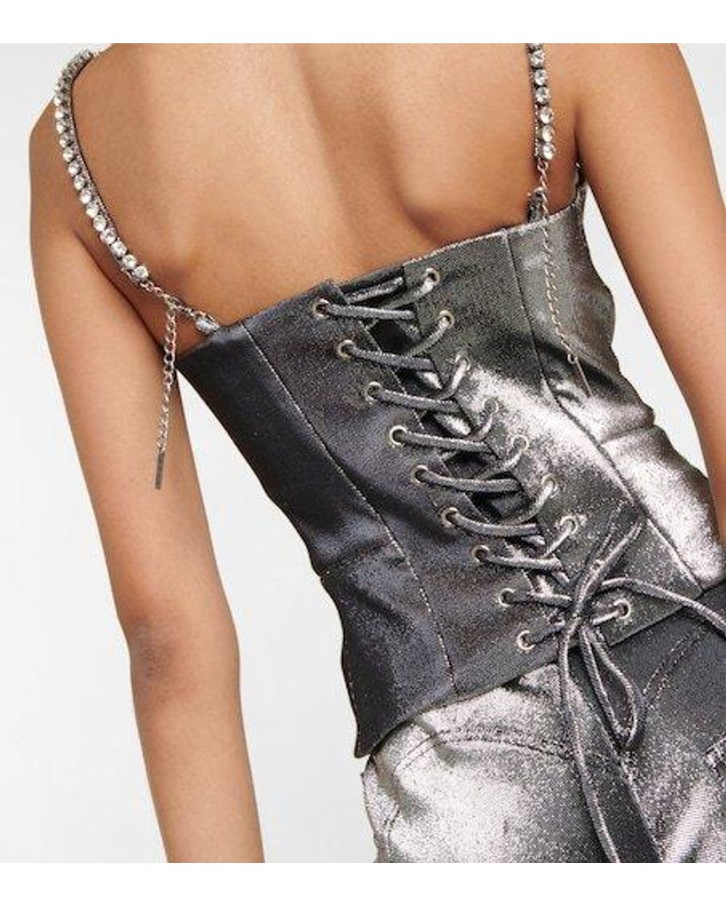 Area Gray Embellished Metallic Corset Top