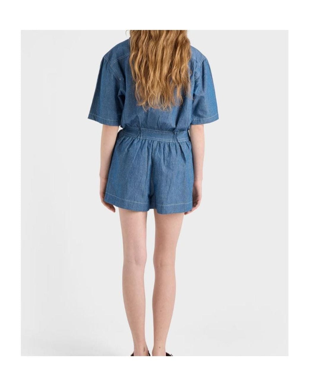 Prada Blue Cotton And Linen Denim Detachable Playsuit