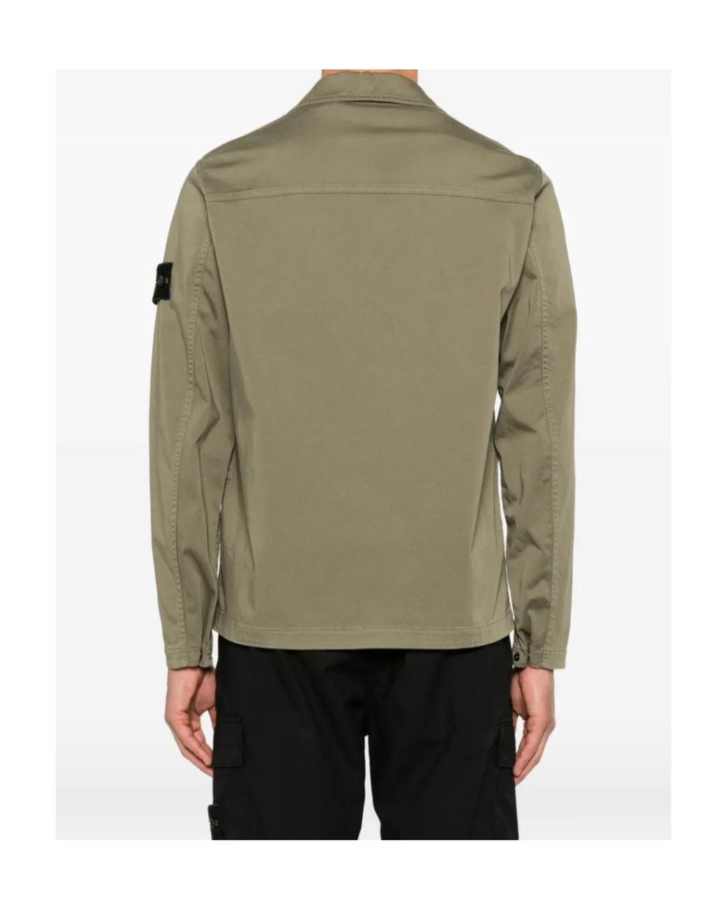Stone Island Green Logo-Patch Zip-Up Cotton Shirt for men