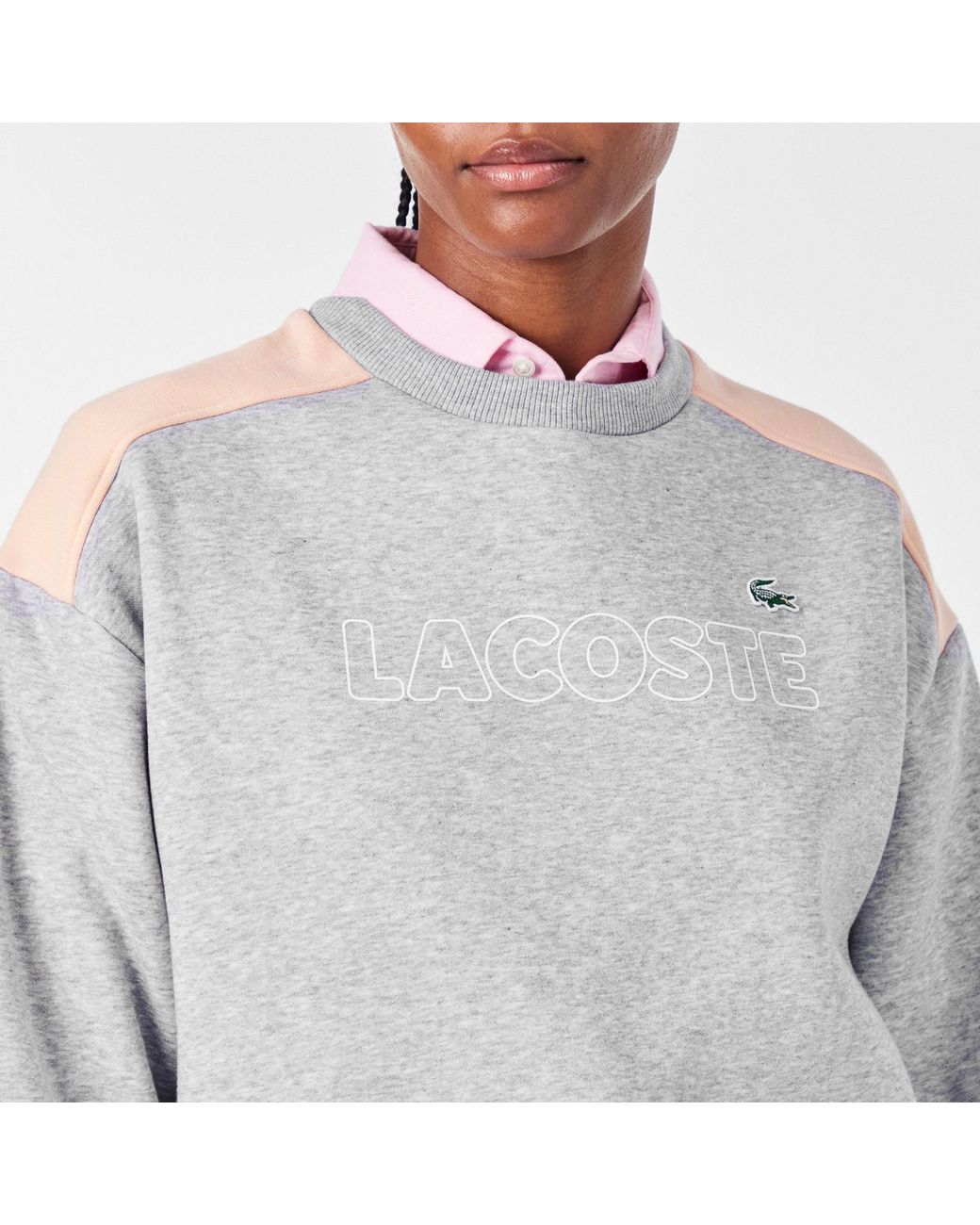 Lacoste Gray Cropped Crewneck Sweatshirt