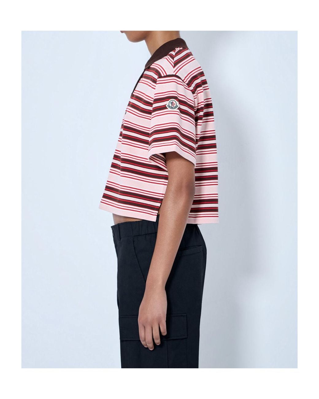 Moncler Pink Striped Short-Sleeve Polo Shirt
