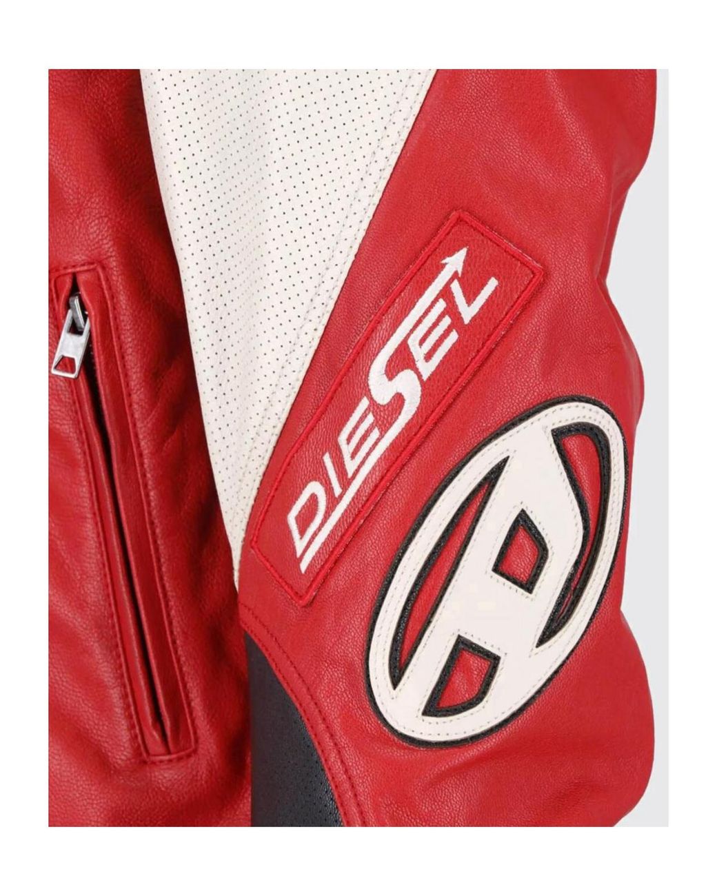 DIESEL Red Colorblock Biker Jacket for men