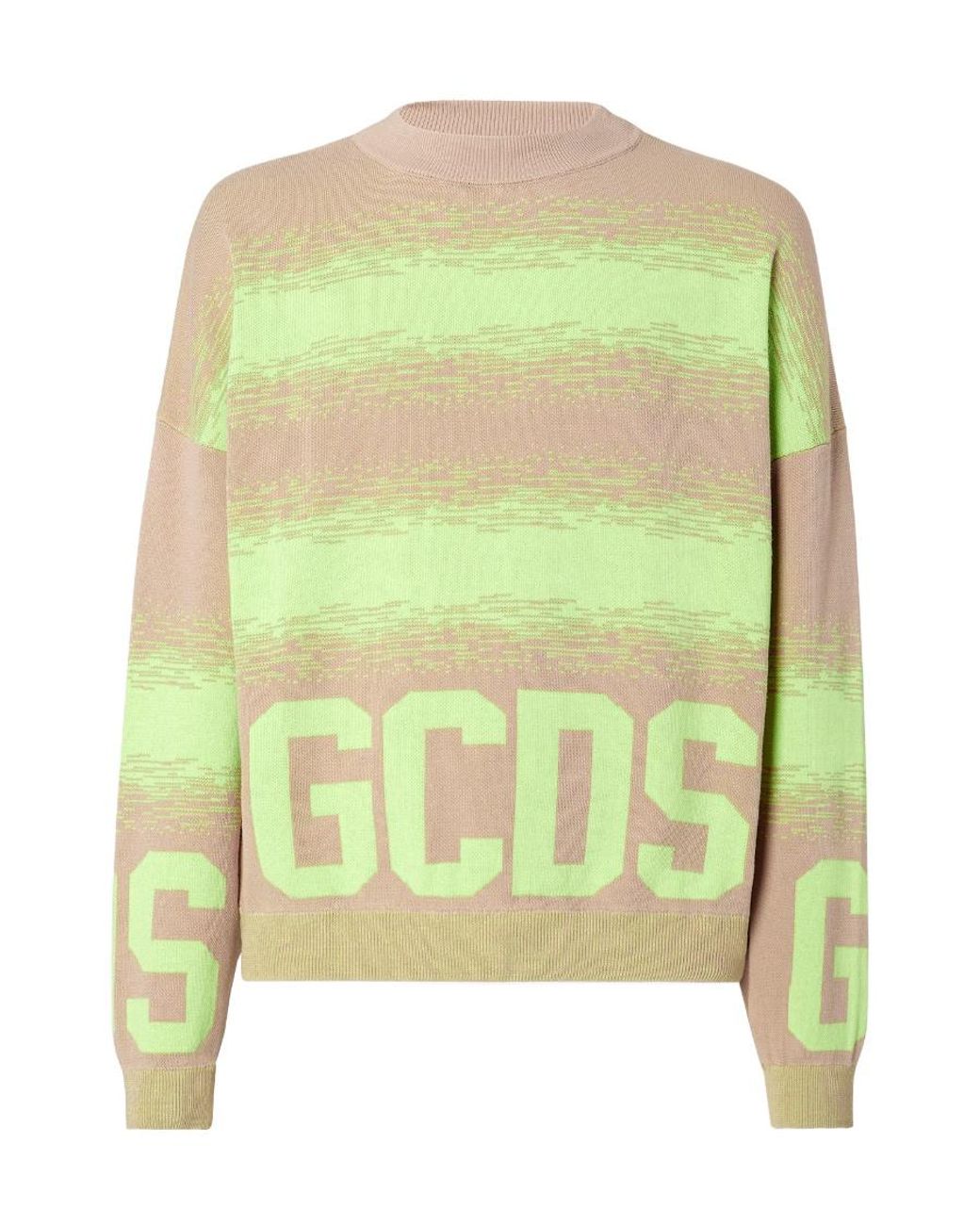 Gcds Green Logo Intarsia Striped Knit Sweater for men