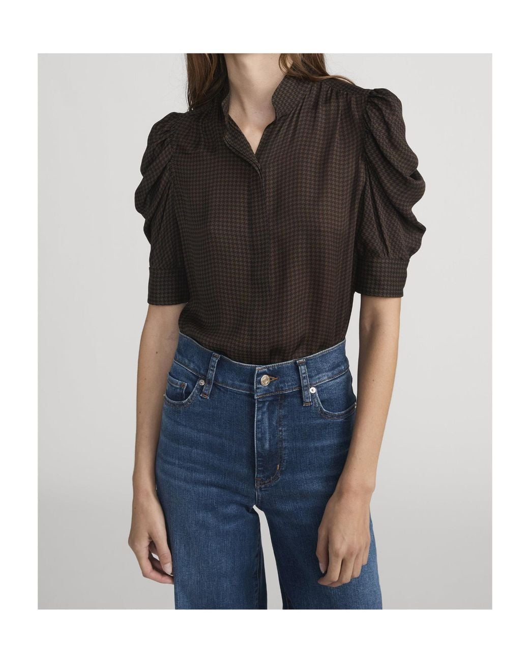 FRAME Black Houndstooth Short-Sleeved Top