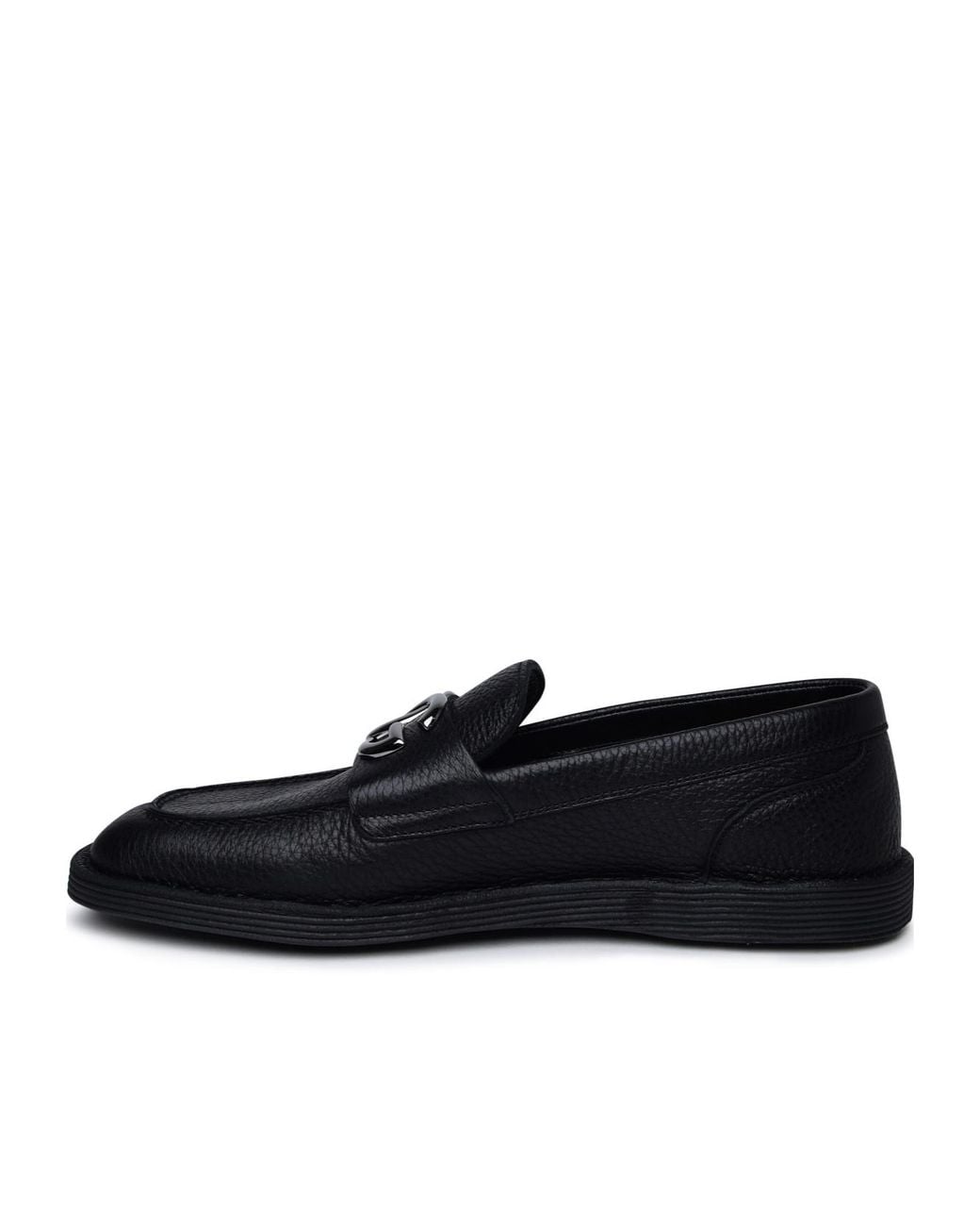 Dolce & Gabbana Black Logo-Plaque Almond Toe Loafers for men