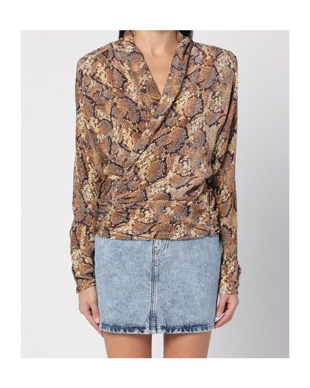 Isabel Marant Brown V-Neck Snakeskin-Print Blouse