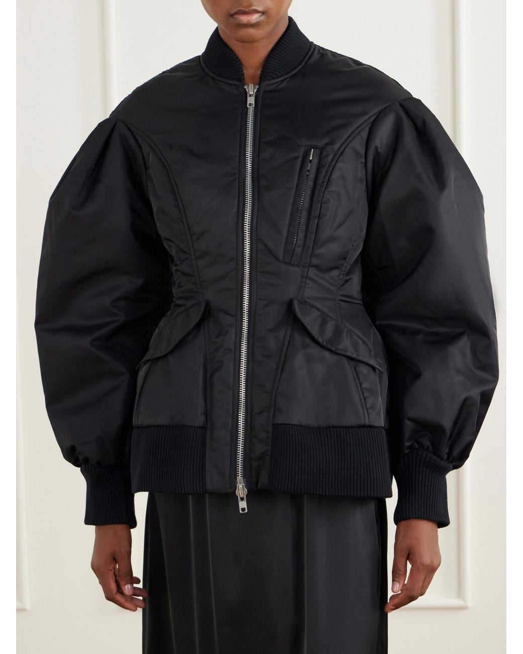 Simone Rocha Black Satin Bomber Jacket
