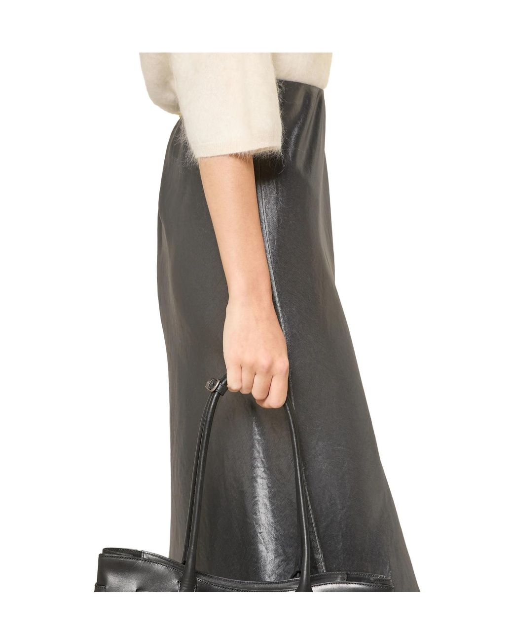 Max Mara Gray Satin-Finish Silk Skirt
