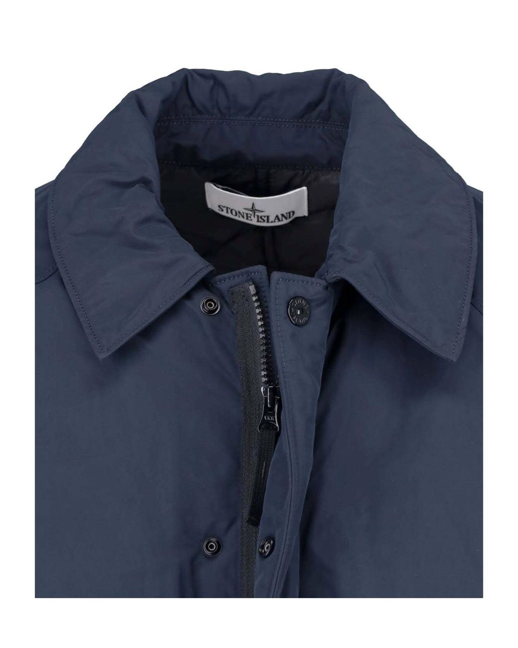 Stone Island Blue Insulated Logo Patch Coat for men