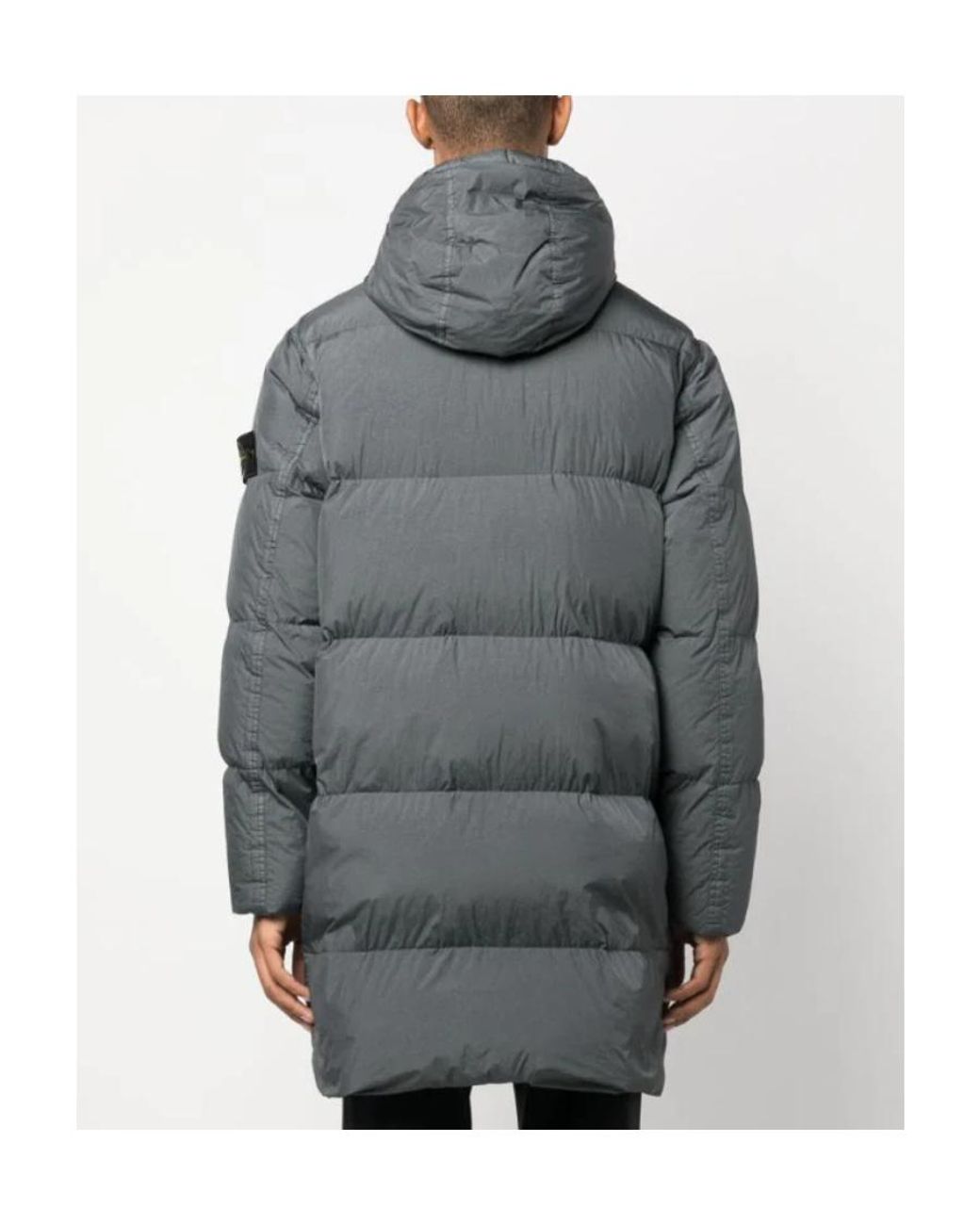 Stone Island Gray Compass-Motif Duck-Down Hooded Coat for men