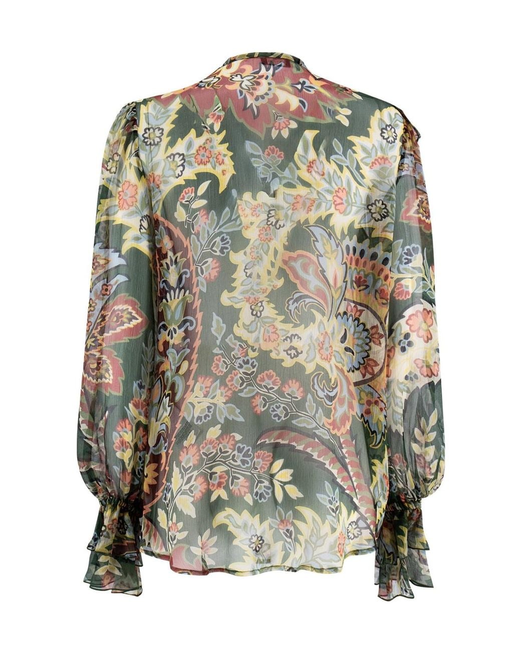 Etro Green Floral-Printed Ruffled Shirt