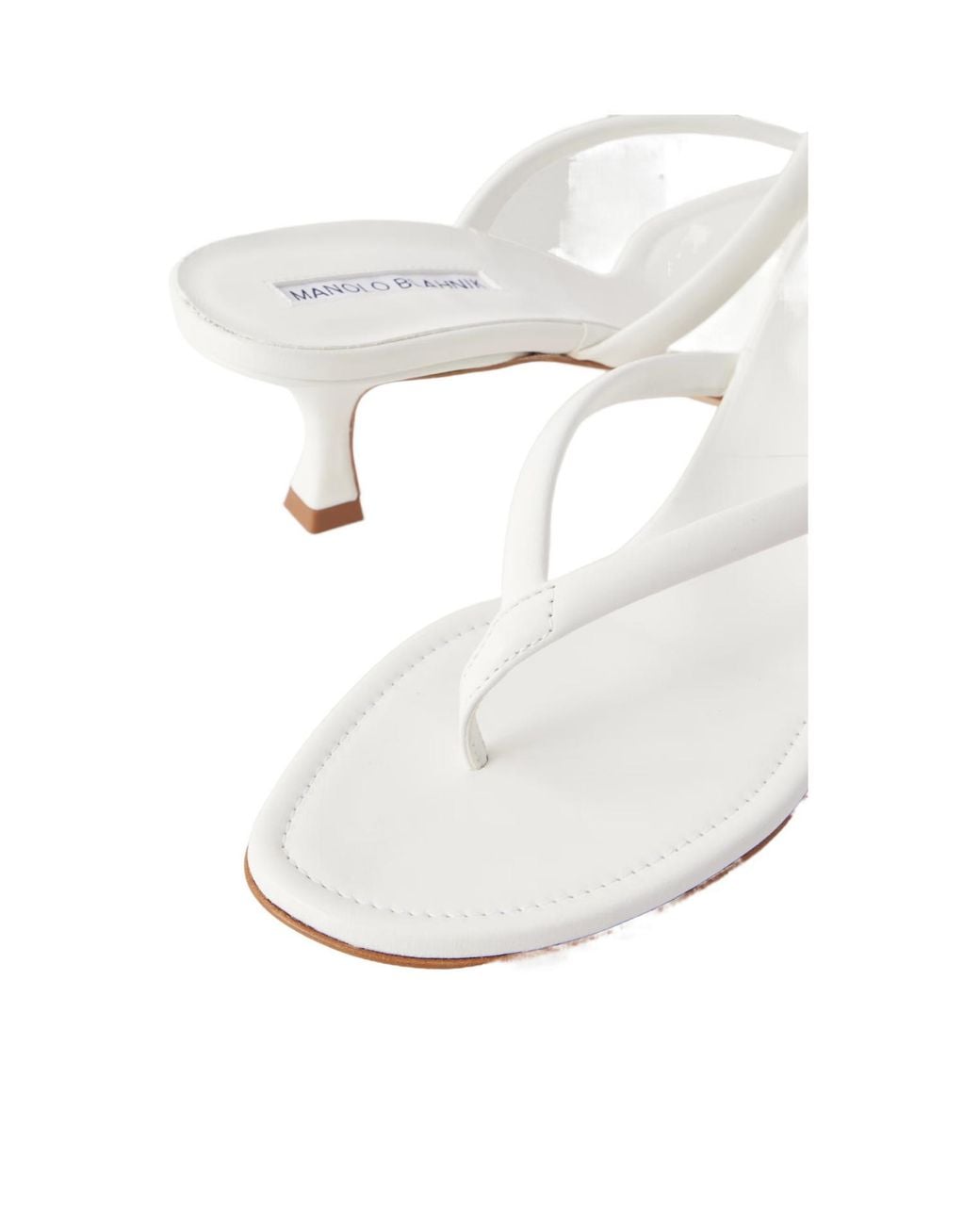 Manolo Blahnik White Paterno 50 Leather Thong Sandals