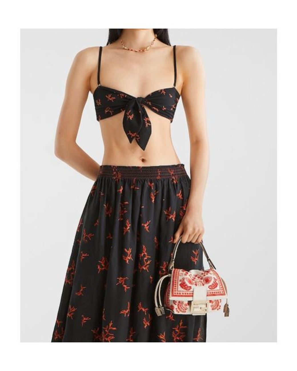 Fendi Black Printed Stretch Nylon Bikini Top