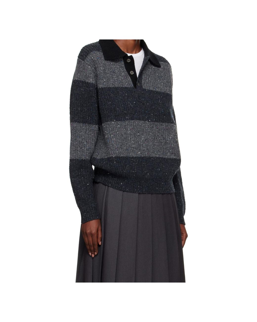 DUNST Black Ribbed Striped Polo Knitwear