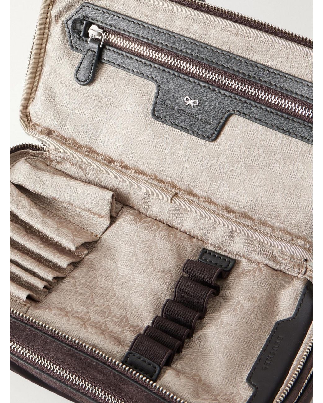 Anya Hindmarch Brown Suede-Trimmed Shell Cosmetics Case