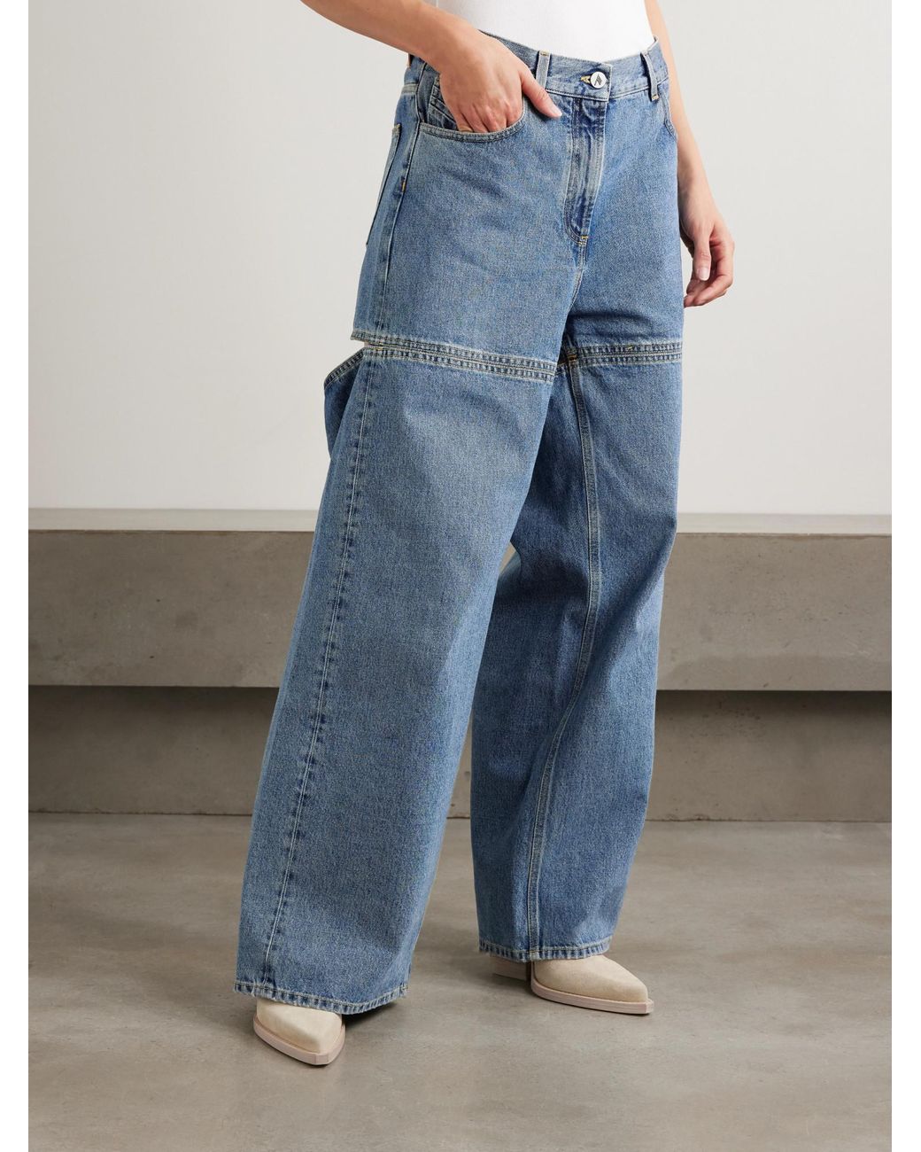 The Attico Blue Cutout Paneled Boyfriend Jeans