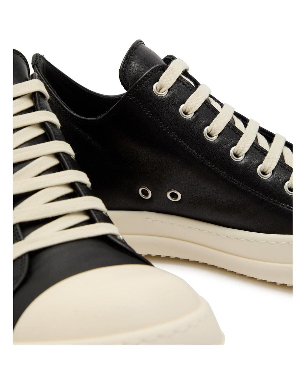 Rick Owens Black Leather Low-Top Casual Shoes for men