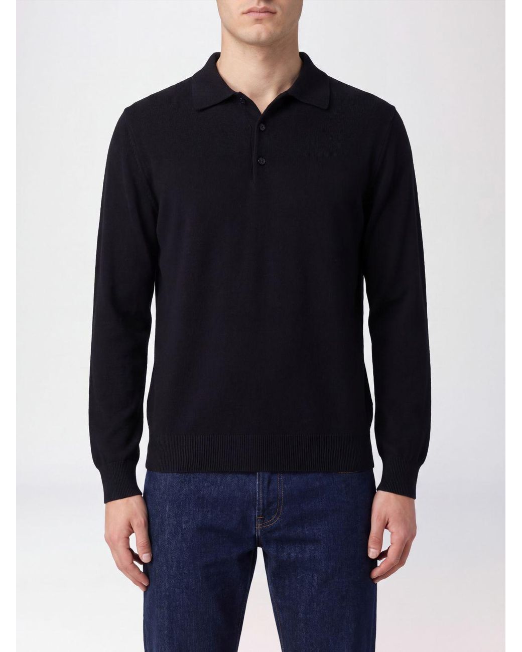 The Row Black Long-Sleeved Knitted Polo Shirt for men