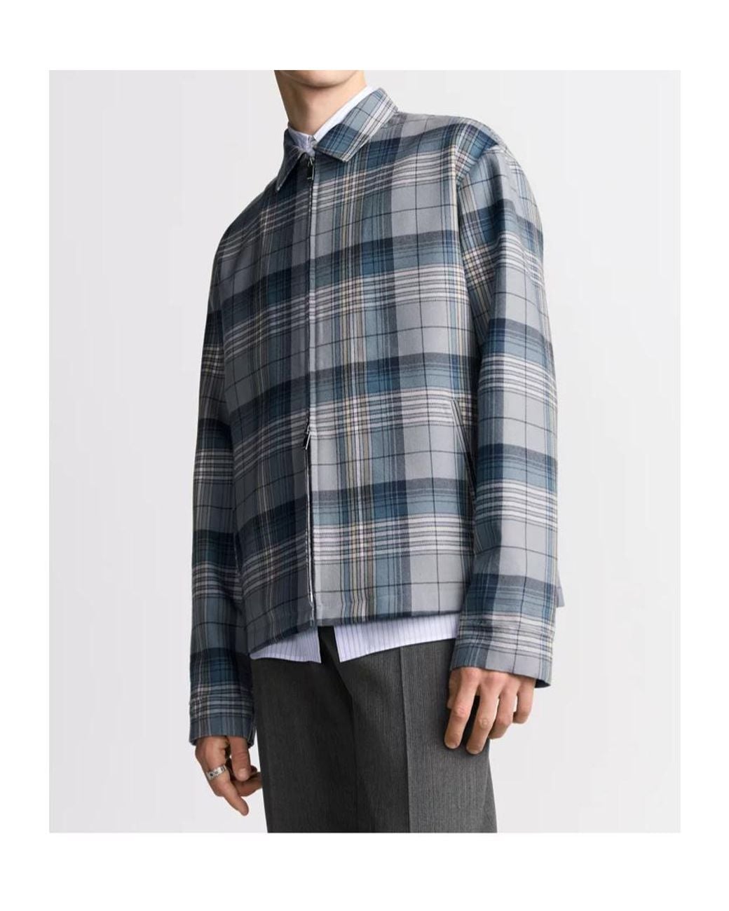 Dior Blue Homme Checked Zipped Shirt for men