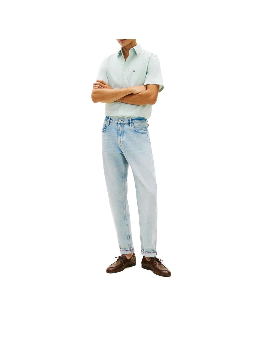 Tommy Hilfiger Blue Buttondown Collar Shortsleeve Shirt for men