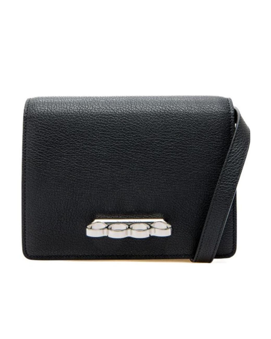 McQueen Black The Four Ring Foldover Shoulder Bag