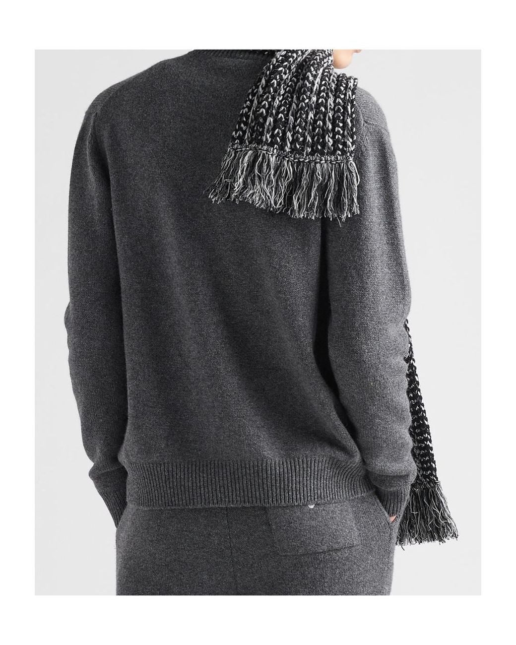 Prada Gray Logo Embroidered Full-Zipped Knit Cardigan for men