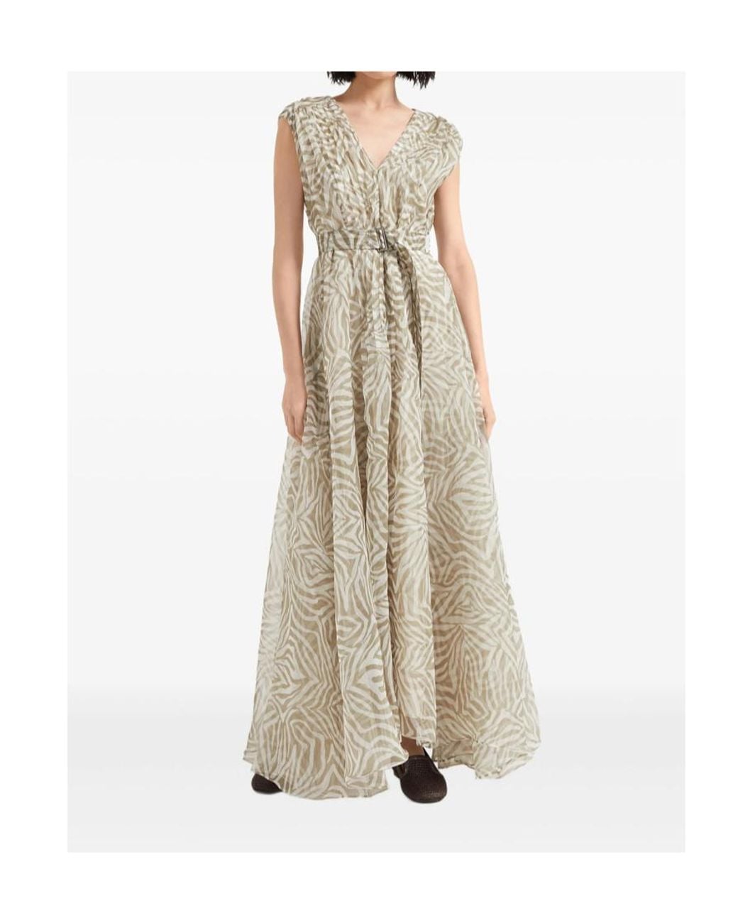 Brunello Cucinelli Natural Printed Silk Dress
