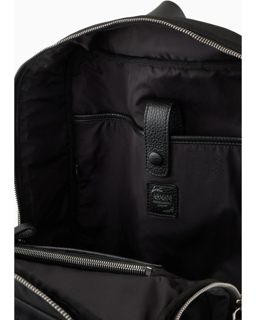 Giorgio Armani Black Logo Printed Zipped Backpack for men