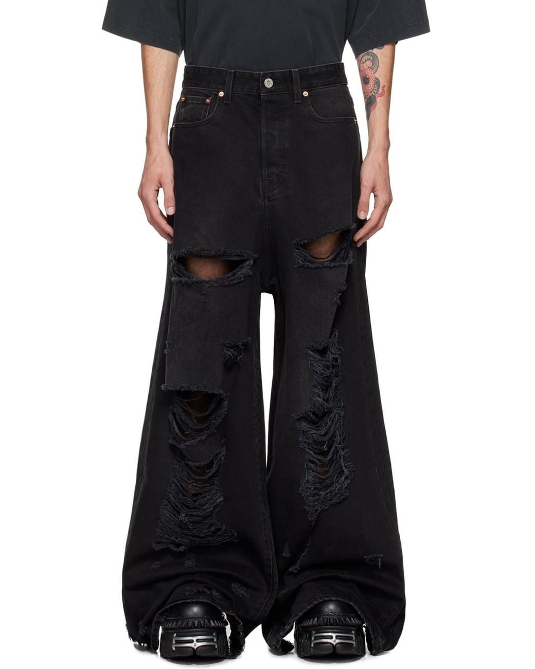 Vetements Black Distressed Wide Leg Jeans for men