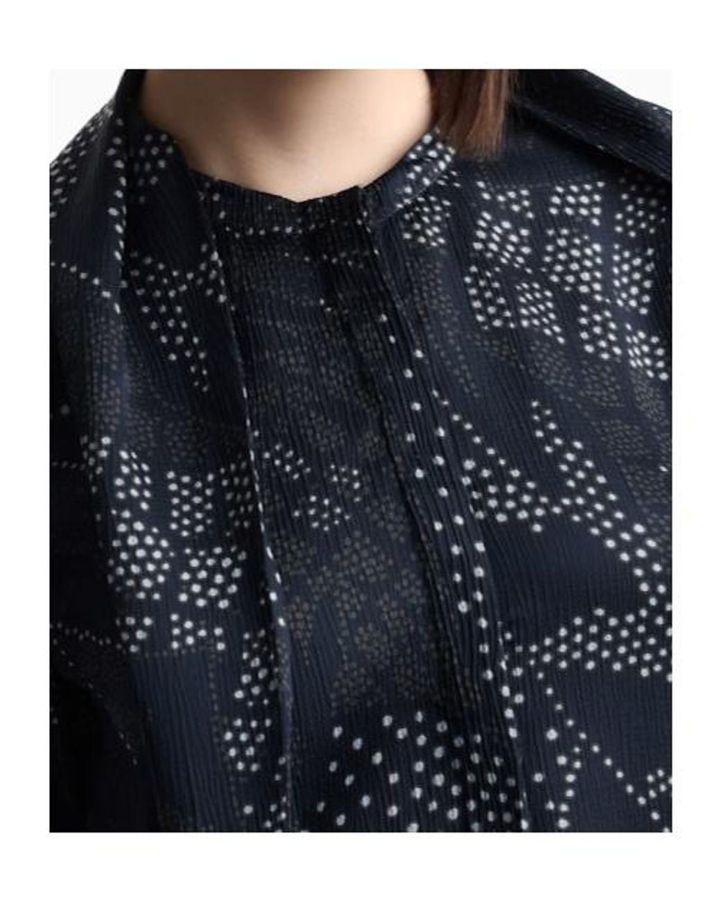 Emporio Armani Blue Creponne Shirt With Dotted Floral Print And A Neck Tie